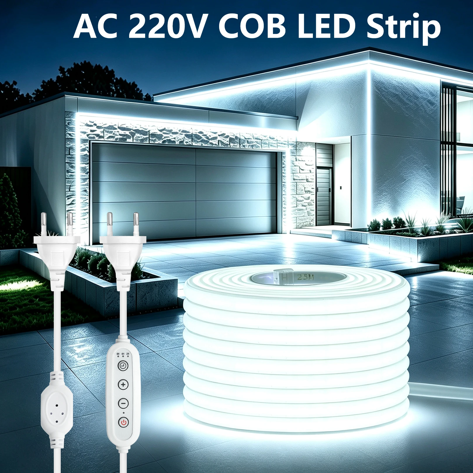 220V Dimmable COB Neon LED Strip With EU Switch/Dimmer Plug 3000K 4000K 6000K Waterproof 288LEDs/m Flexible Tape for Room Decor