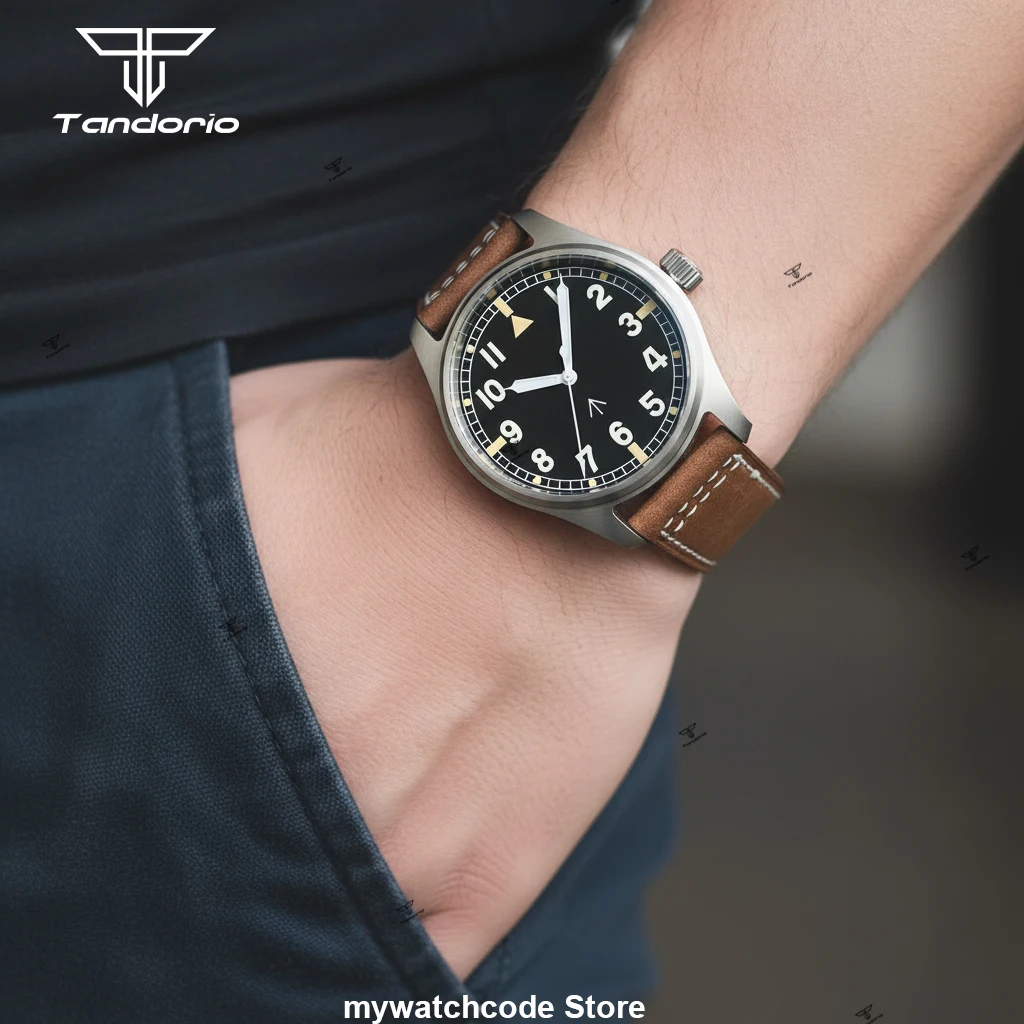 

39mm Pilot Watch Miyota 8215 Movt Automatic Watch for Man Black Dial Arabic Numerals Sapphire Glass 20ATM Retro Men Watch