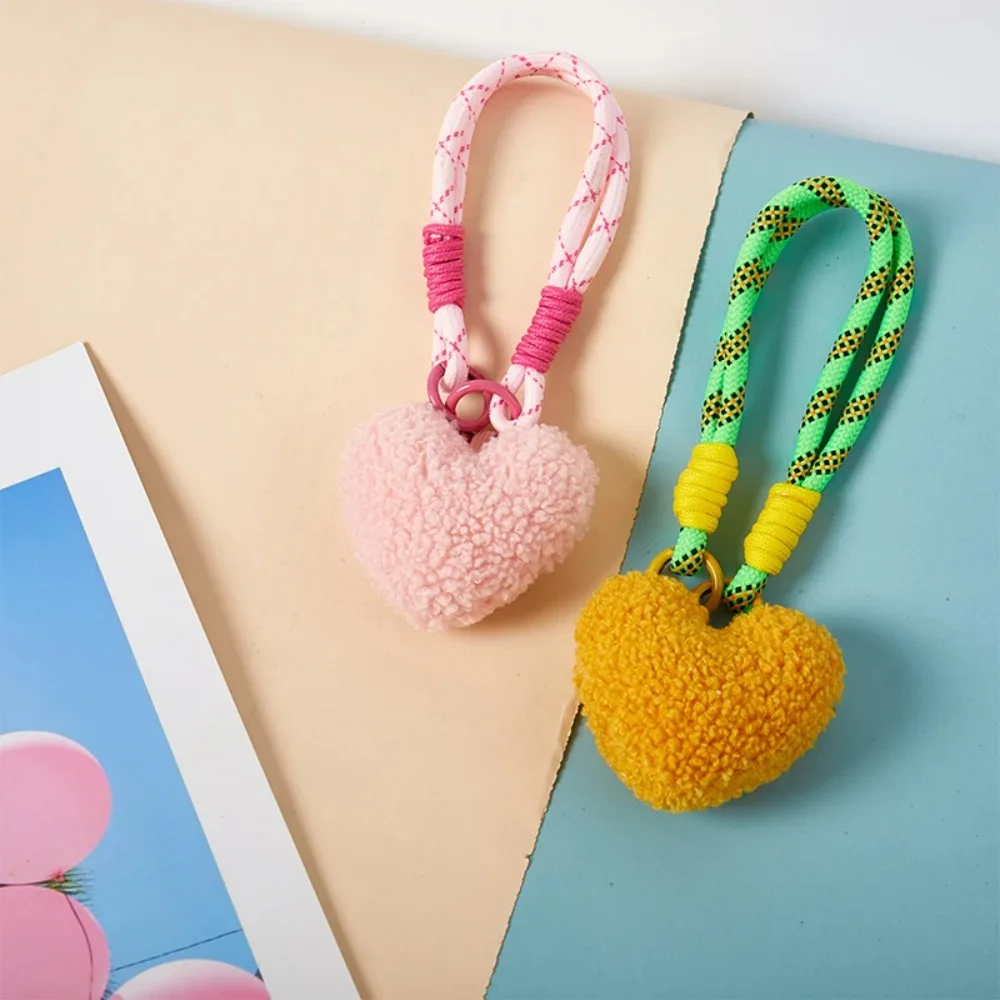 Durable Plush Lanyard Keychain Colorful Love Heart Bags Braided Strip Bag Pendant