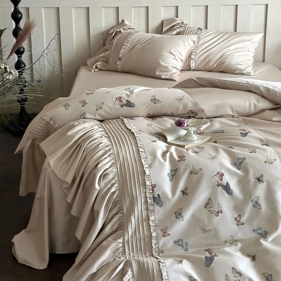 European vintage elegant butterfly bedding set 1.5 1.8 2.0,full queen king cotton home textile bed sheet pillow case quilt cover