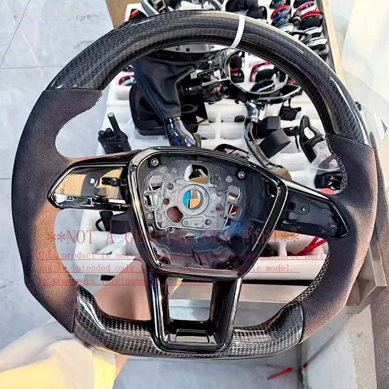 For Audi Flat Bottom Carbon Fiber Steering Wheel Horn Cover For A6 A7 C8 2019-2025 S6 S7 RS6 RS7