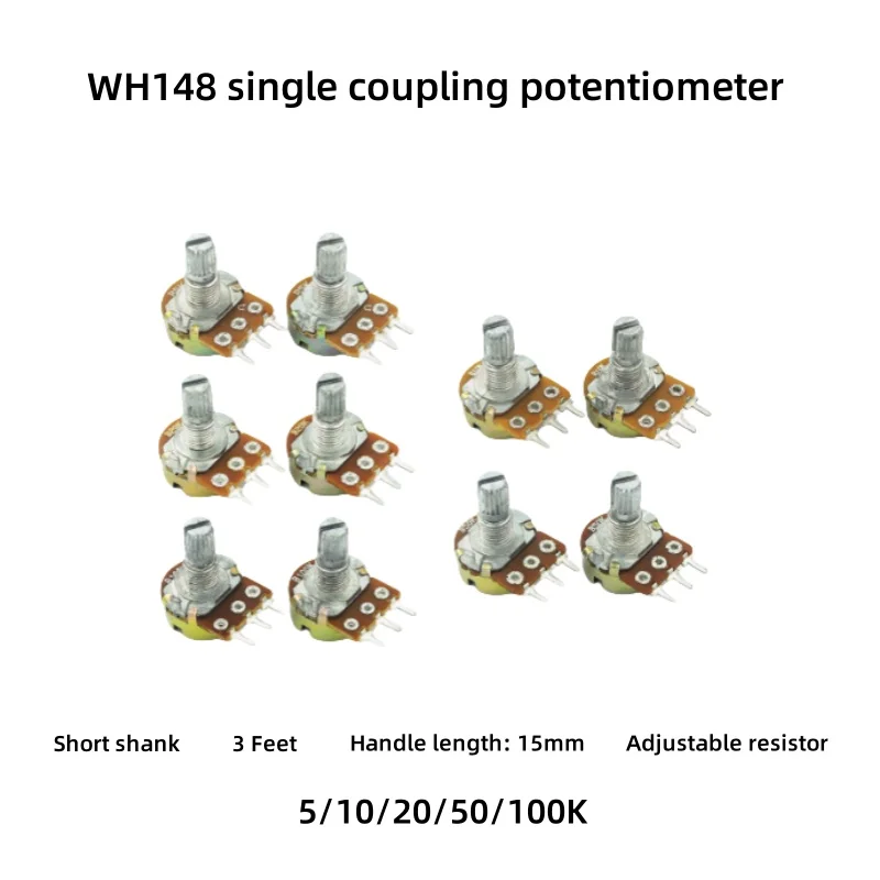 WH148 Single gang Potentiometer Short Shaft 3-terminal Shaft Length 15mm Adjustable Resistor Available 5/10/20/50/100K