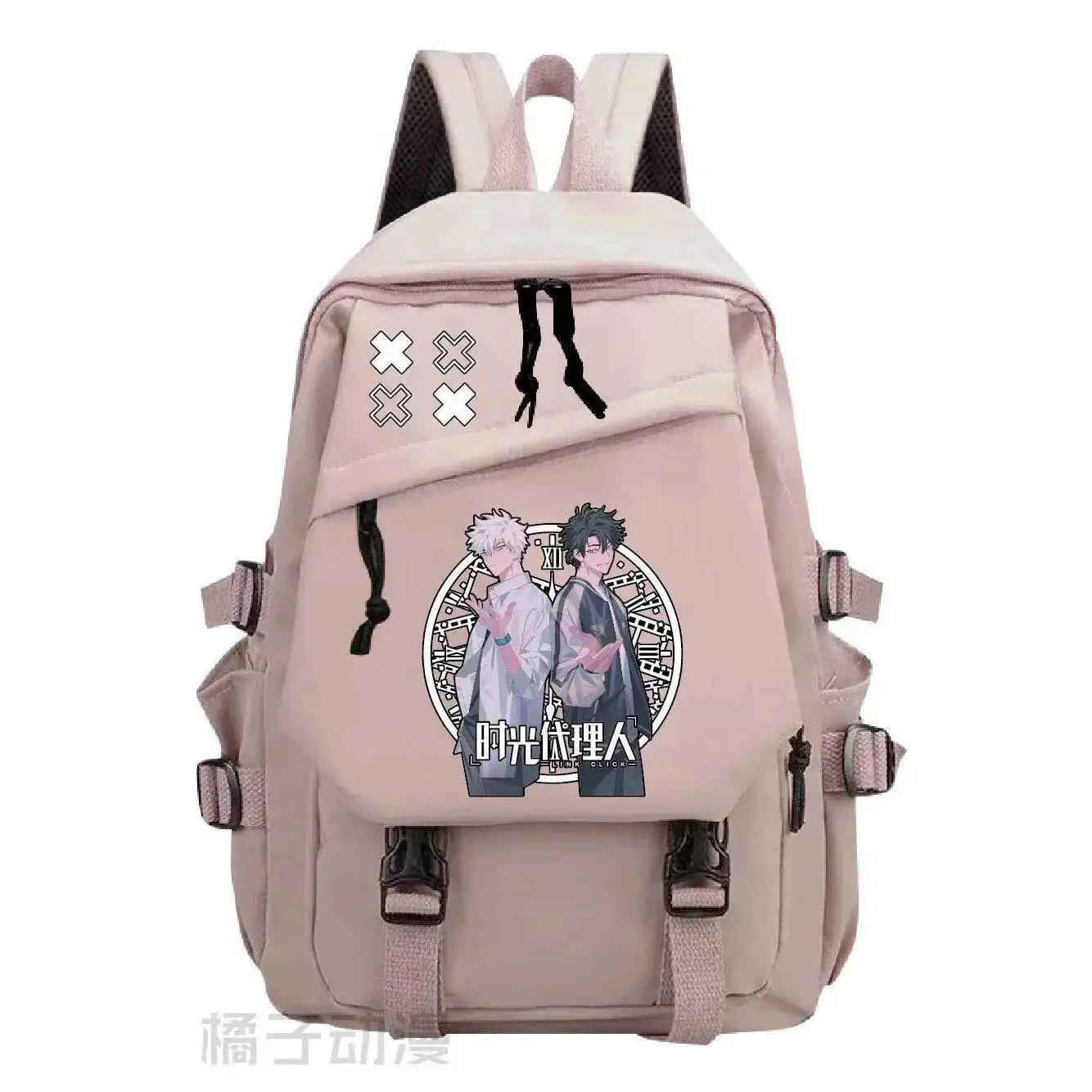 Juego de Anime negro blanco rosa verde enlace Click Mochilas escolares para estudiantes Mochilas de gran capacidad para regalo