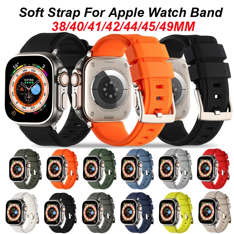 Hight Quality Silicone Strap For Apple Watch Band 45mm 44mm 38 40mm 41mm 42mm Ultra 2 49mm Bracelet Correa For iWatch SE2 9 8 7