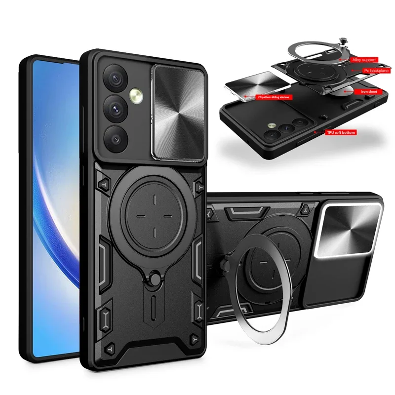 

Для Samsung Galaxy A21S A23 A24 4G A25 A32 5G A33 A34 A35 Камера Слайд Военный Класс Броня Поворот на 360 градусов Чехол для телефона