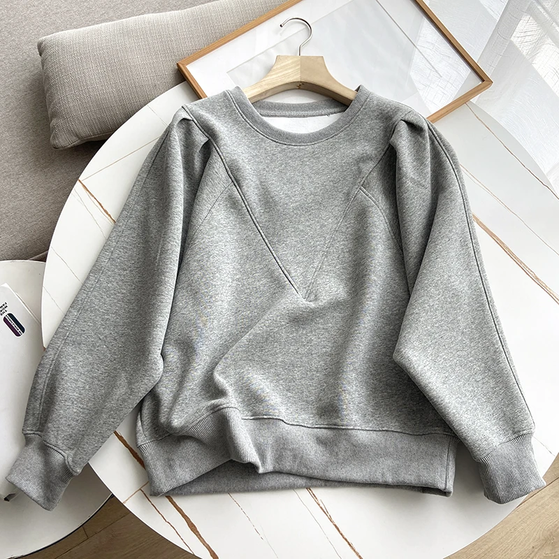 

Женский хлопковый свитшот оверсайз с круглым вырезом, винтажный, простой, с длинными рукавами, стандартной длины, свободного кроя