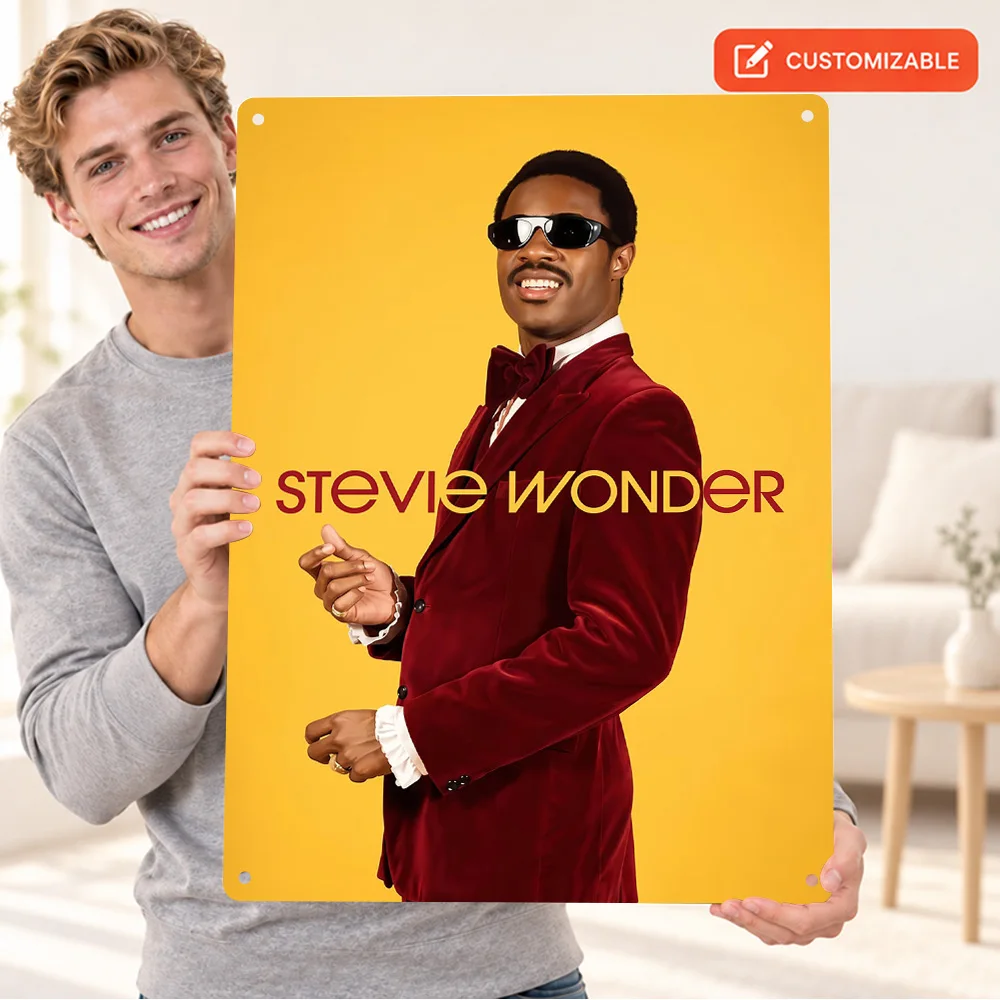 Stevie Wonder Portrait Printed Poster Personalized Aluminum Metal Sign Warm Photography Wall Art For Record Store Listening Area
