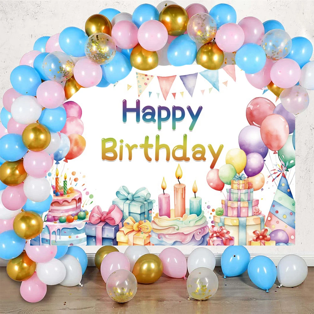 Happy Birthday Cake Colorful Balloons Background Girls Boys Baby Birthday Party Cake Table Decor Banner Photography Background