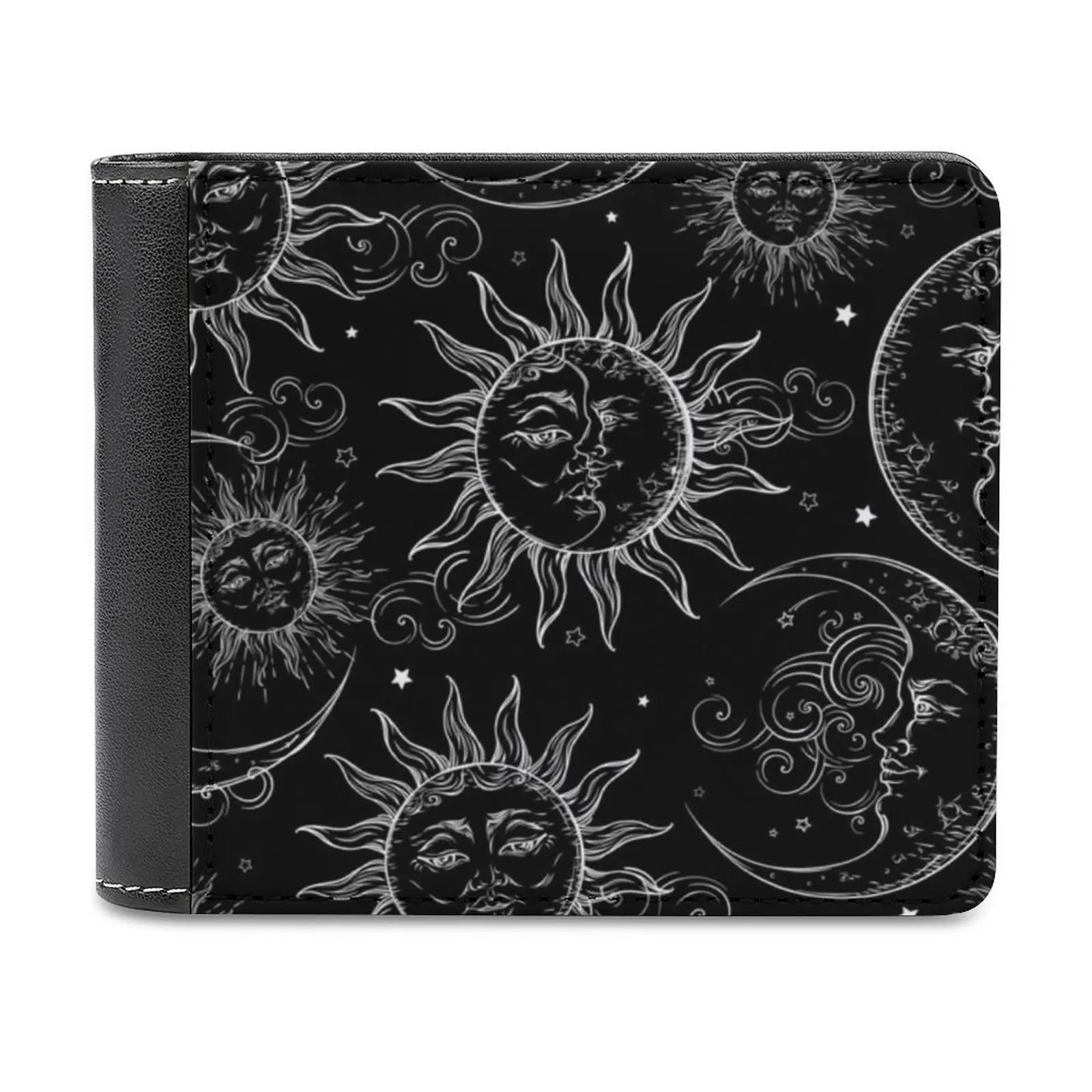 Black Magic Celestial Sun Moon Stars Soft Men Wallets New Purse Credit Card Holders For Male Purses Men Wallet Vintage Retro
