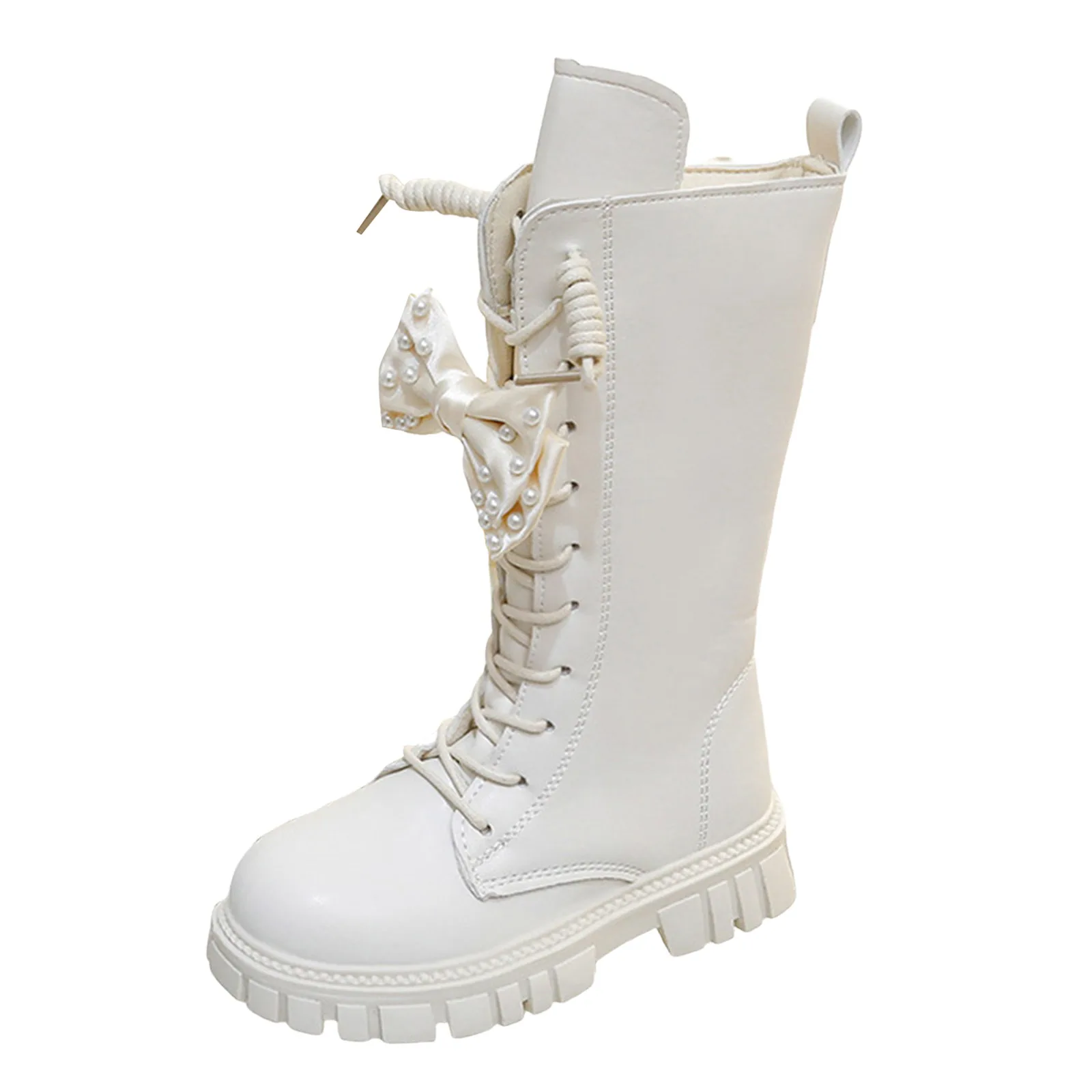 

Girls Rain Boots Children's High Top Fashionable Full Boots Girls Small Leather Boots Bow Soft Sole Horse Riding Boots for Girls