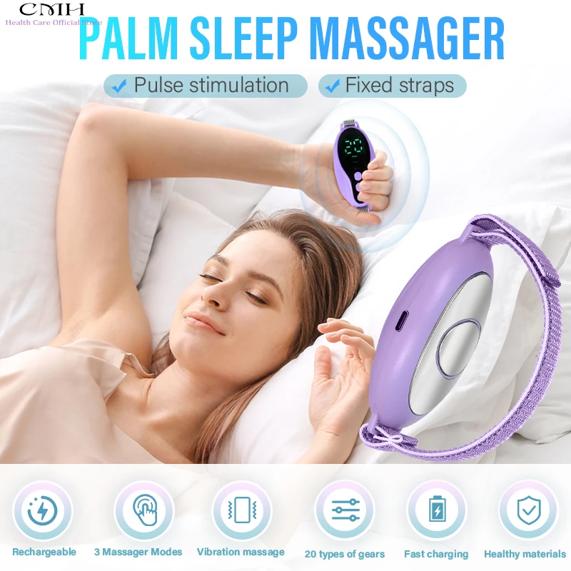 

Palm Sleep Massager Wrist Pulse Vibration 3 Modes 20 Gears Sleep Aid for Insomnia Anxiety Type-C Rechargeable Adjustable Strap
