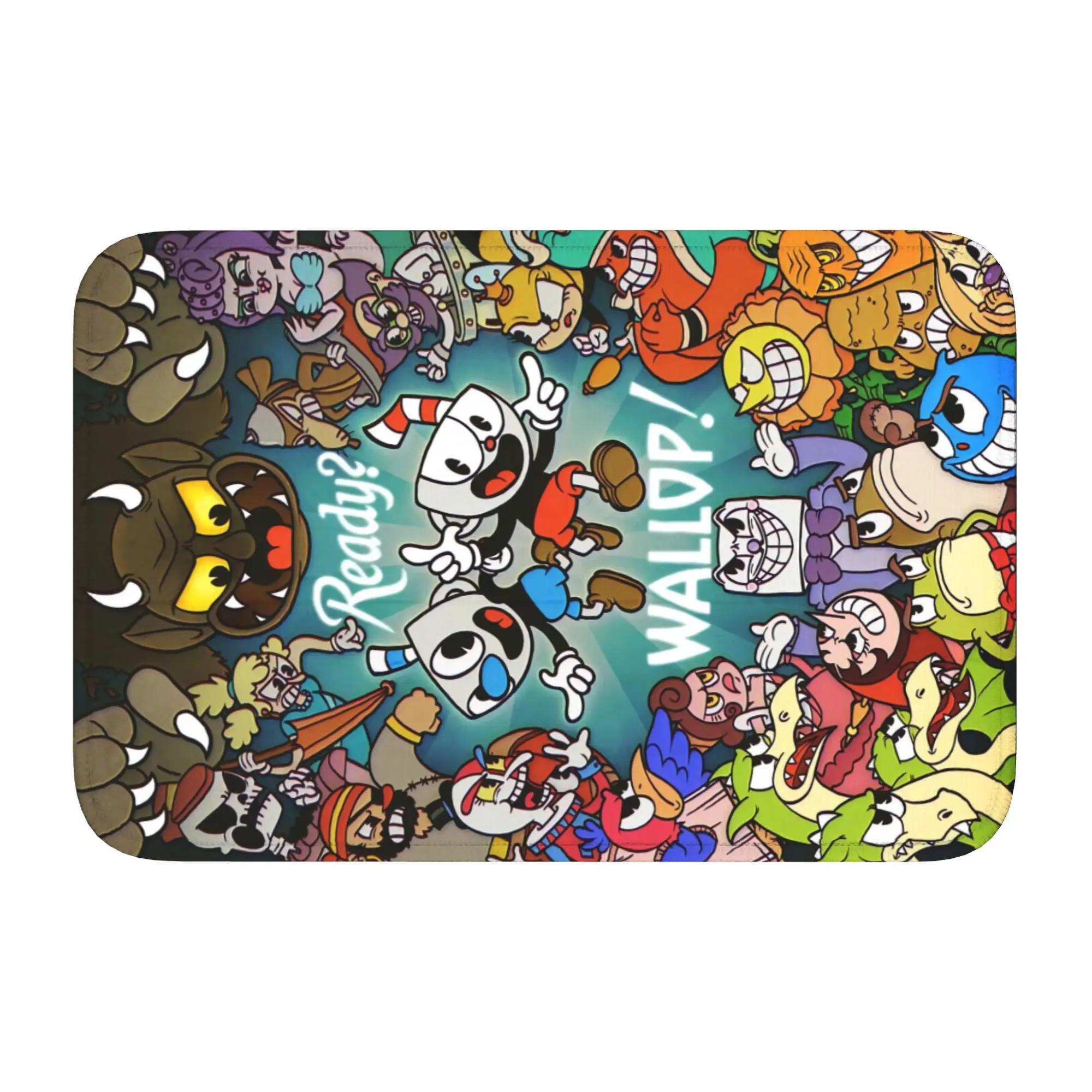 Custom Hot Game Cartoon Cuphead's Mugman Doormat Anti-Slip Kitchen Bath Mat Toilet Floor Door Entrance Carpet Rug