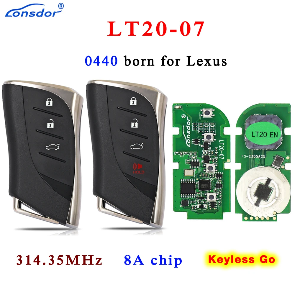 

Lonsdor Smart Key LT20-07 312/314.3Mhz 433.58/434.42MHz with 8A Chip For Lexus ES300h ES200 LS500 LS500H Board 0440