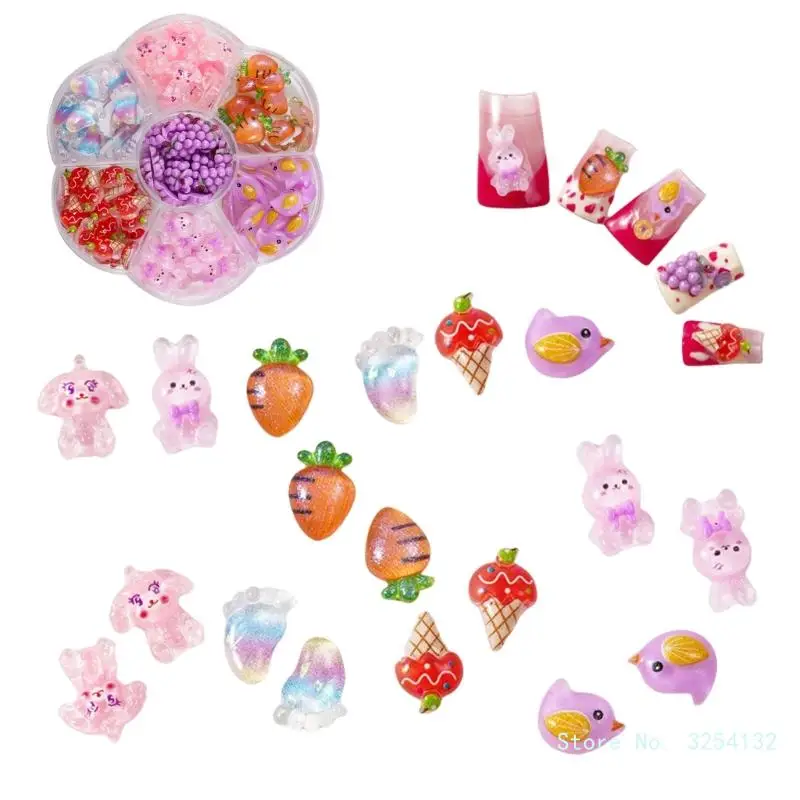 Lovely Carrot Nail Charm Cartoon Rabbit Nail Art Charms Resin Grape Nails Art Decoration for Wedding Daily Party