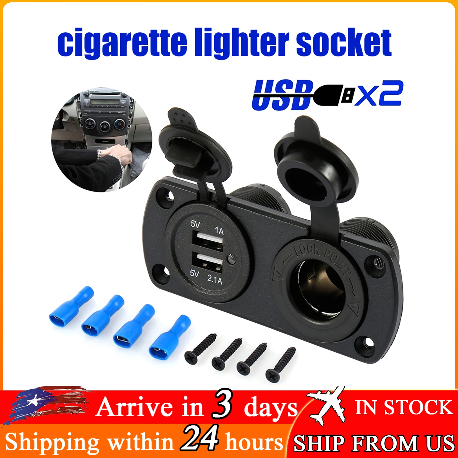 Car Vehicle Cigar Lighter Socket Outlet Splitter 12V 2.1A Double USB Charger Power Adapter Outlet Outlet Car Boat Cigar Lighter