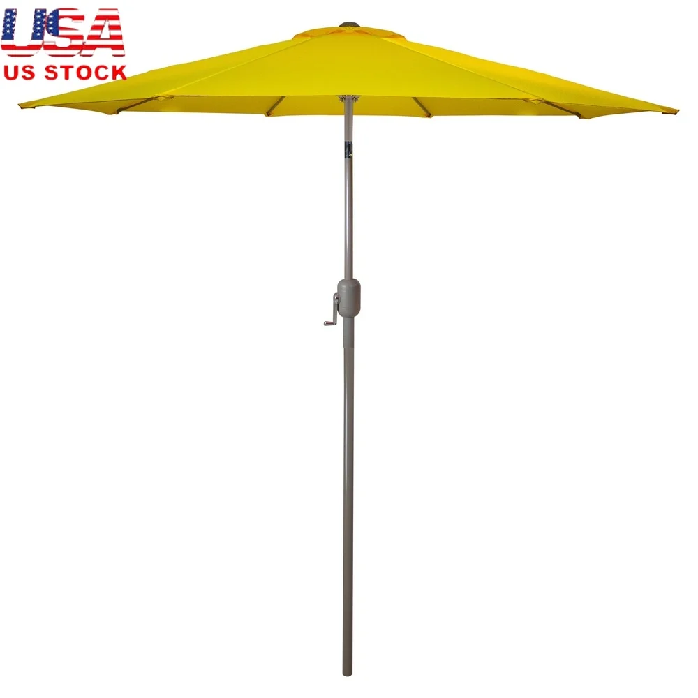 

9 Feet Outdoor Market Umbrella Hand Crank Tilt Aluminum Frame Steel Ribs Patio Shade Dining Set Garden Use