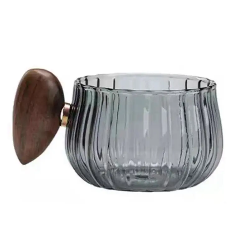 

M11K-Stripe Heat-Resistant High Silicon Glass Coffee Mug With Wooden Handle Ice American Latte Cup Milk Tea Cup