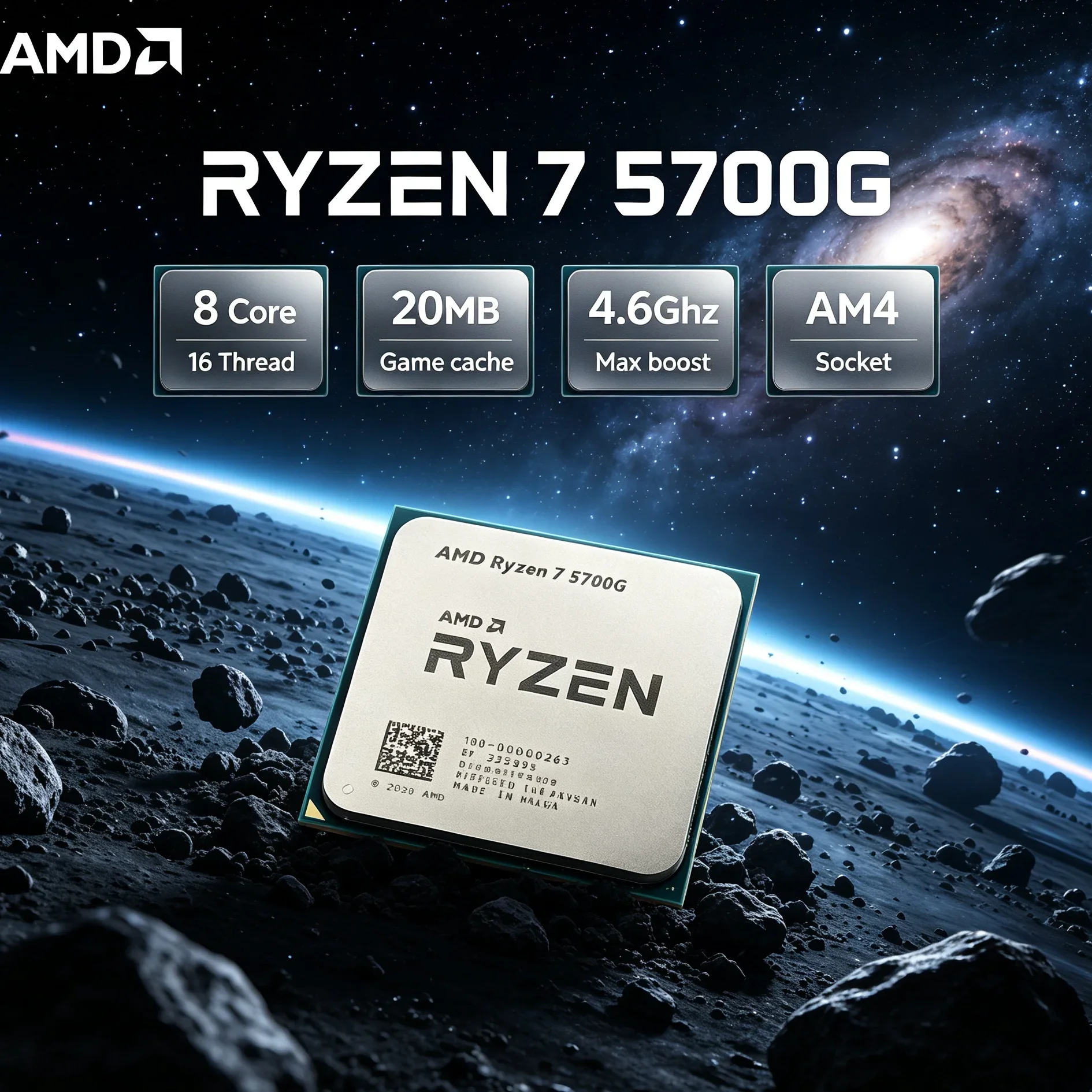 AMD Ryzen 7 5700G High Clock 4.6GHz AM4 CPU, 8-Core 16-Thread Desktop APU 65W DDR4 7nm with Radeon Graphics, Without Cooler