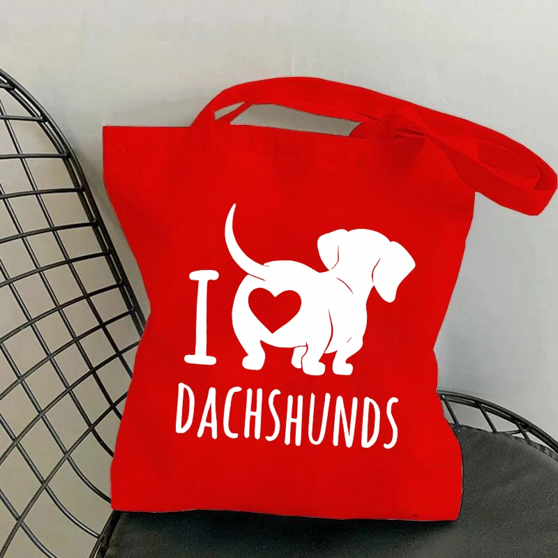 New Fashion I Love Dachshund Printing Handbag Women Shopping Totes Bags White Black Shoulder Bag Fashion Women Girl Bags