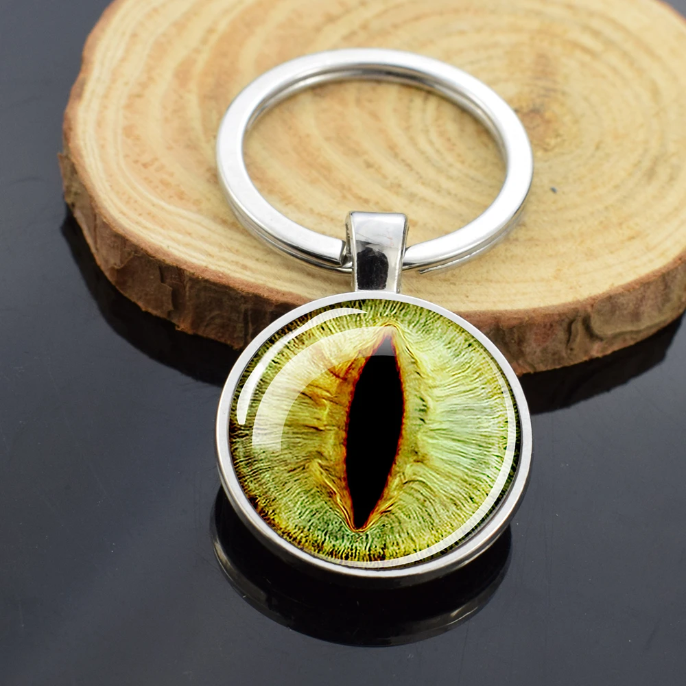 Glow In The Dark Demon Evil Eye Keychain Luminous Double Face Glass Dome Key Ring  Animal Beast Eye Pupil Pendant Halloween Gift