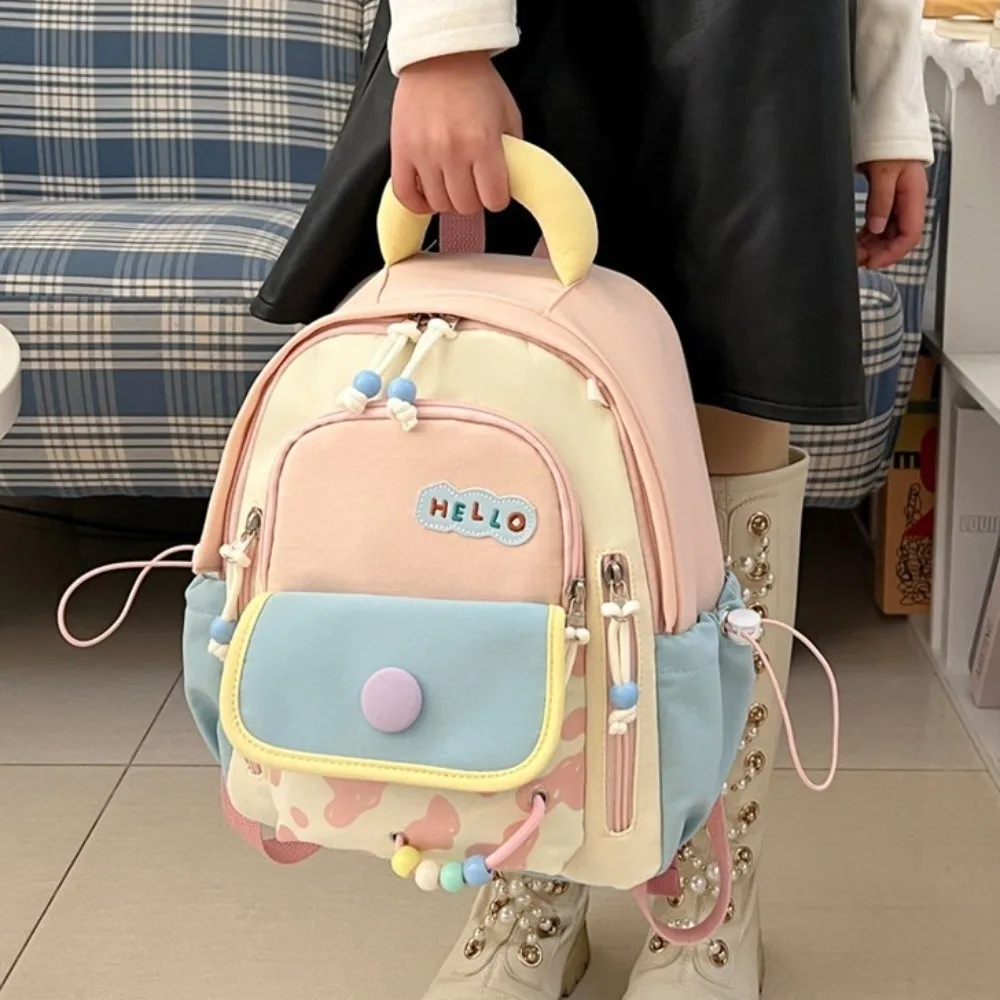 Large Capacity Dopamine Backpack Waterproof Breathable Cute Color Block Backpack Adjustable Spine-Protecting