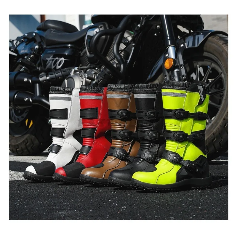 Motorcycle Boot Men Women Riding Mid-Calf Ankle Protective Shoes Moto Motorbike Equipment Racing Long Motorcycle Boots Men