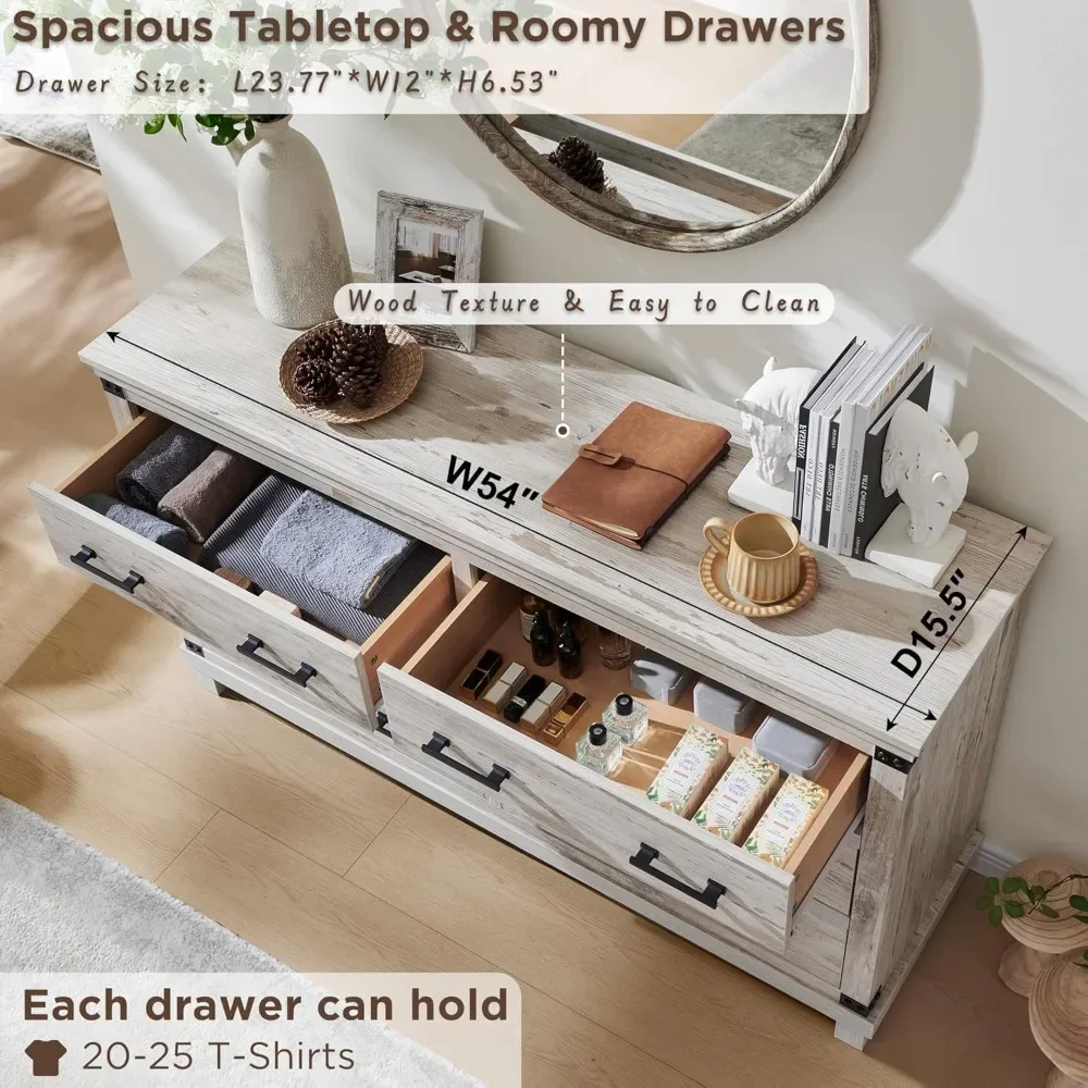 T4TREAM Farmhouse Kommode mit 6 Schubladen für Schlafzimmer, 54 breite Kommode aus Holz mit natürlicher Textur und Metallgriff, rustikaler Stauraum