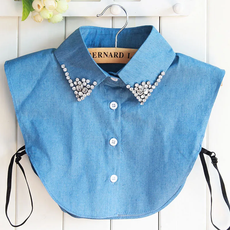 

Linbaiway Ladies Shirt Fake Collar Women Cotton Detachable Collar Shirt False Collar Denim Lapel Detachable Shirt Neckwear