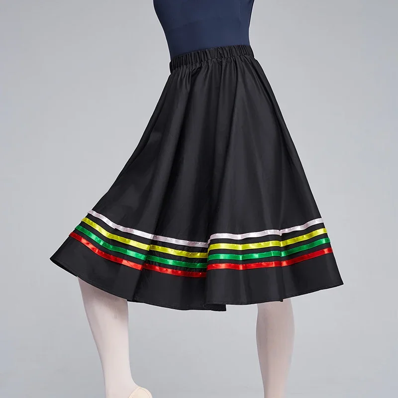 Spring Women dance Skirt Long Pleated Skirts Ballroom Bullfight Dance Vintage A-line Skirt Chic Mid-calf Umbrella Skirt