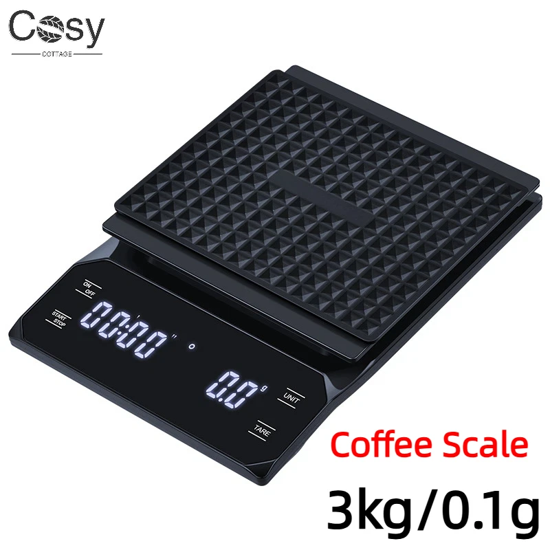 

Кухонные весы для кофе 3 кг/0,1 г с таймером, цифровые многофункциональные весы для взвешивания, для пуровера и эспрессо, с ЖК-дисплеем