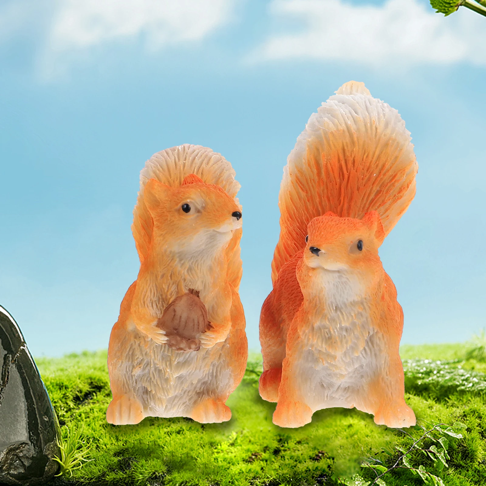 

2pcs Resin Landscape Ornament For Garden Bonsai Decoration Outdoor Resin Squirrel Statue Christmas Sculpture