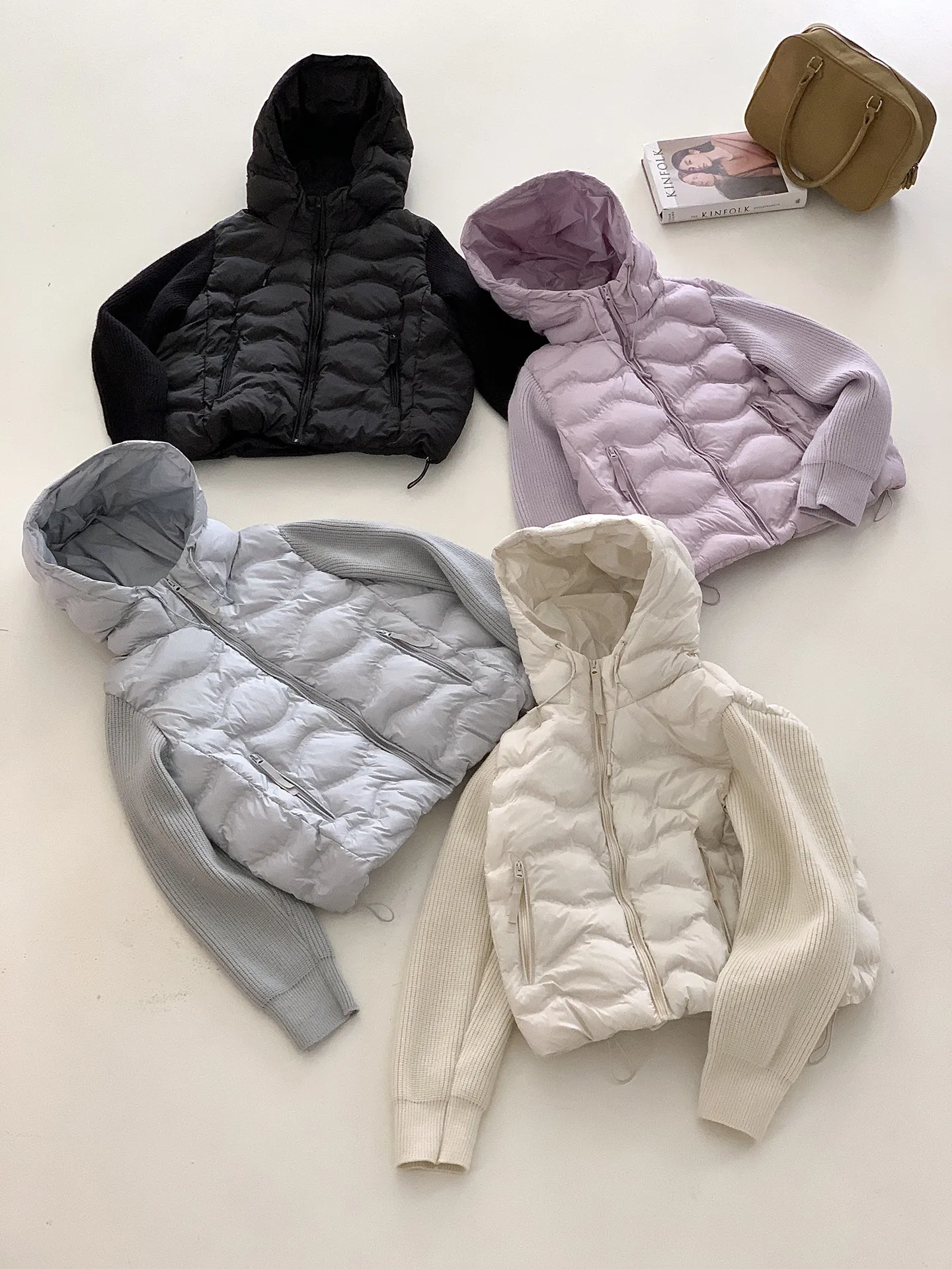 Solid Knitted Long Sleeve Cotton Jacket Autumn Winter Hooded Lightweight Warm Puffer Jackets Female Zipper Short Padded Parkas