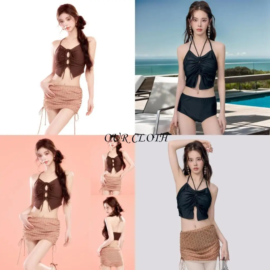 

Женские плавательные костюмы набор купальников 3 ПК купальники с пляжной юбкой без спинки для купальника для пляжной одежды y1ac