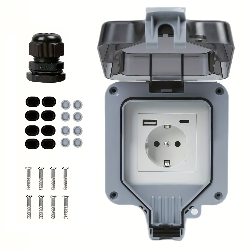 USB-Typ-C-Wandsteckdose für den Außenbereich, wasserdicht, IP66-Qualität, wasserdicht und staubdicht, für Garten, Badezimmer, Außensteckdose