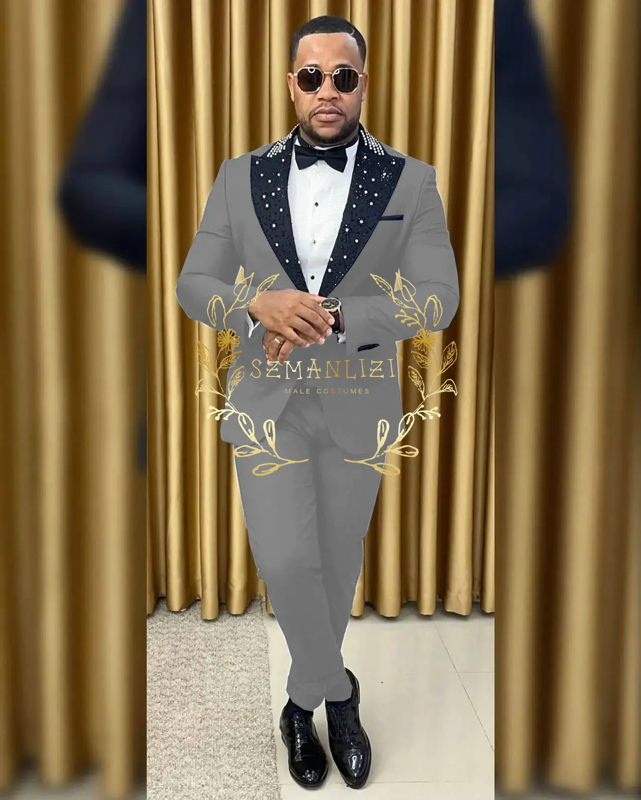 Abiti da sposa di lusso per uomo Smoking da sposo Abiti fatti a mano con risvolto in rilievo nero Set formale Prom Party 2 pezzi Abito 2025