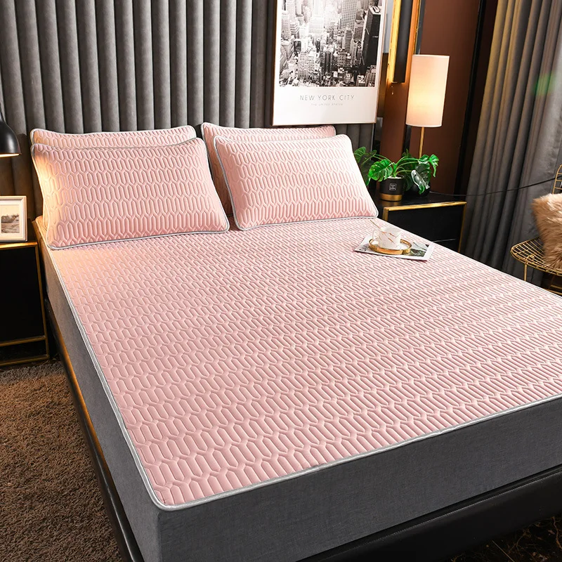Natural Thai Latex Summer Cool Mat Breathable Ice Silk Bed Sheets Set with Pillowcase Comfort Soft Folding Cooling Mat for Bed