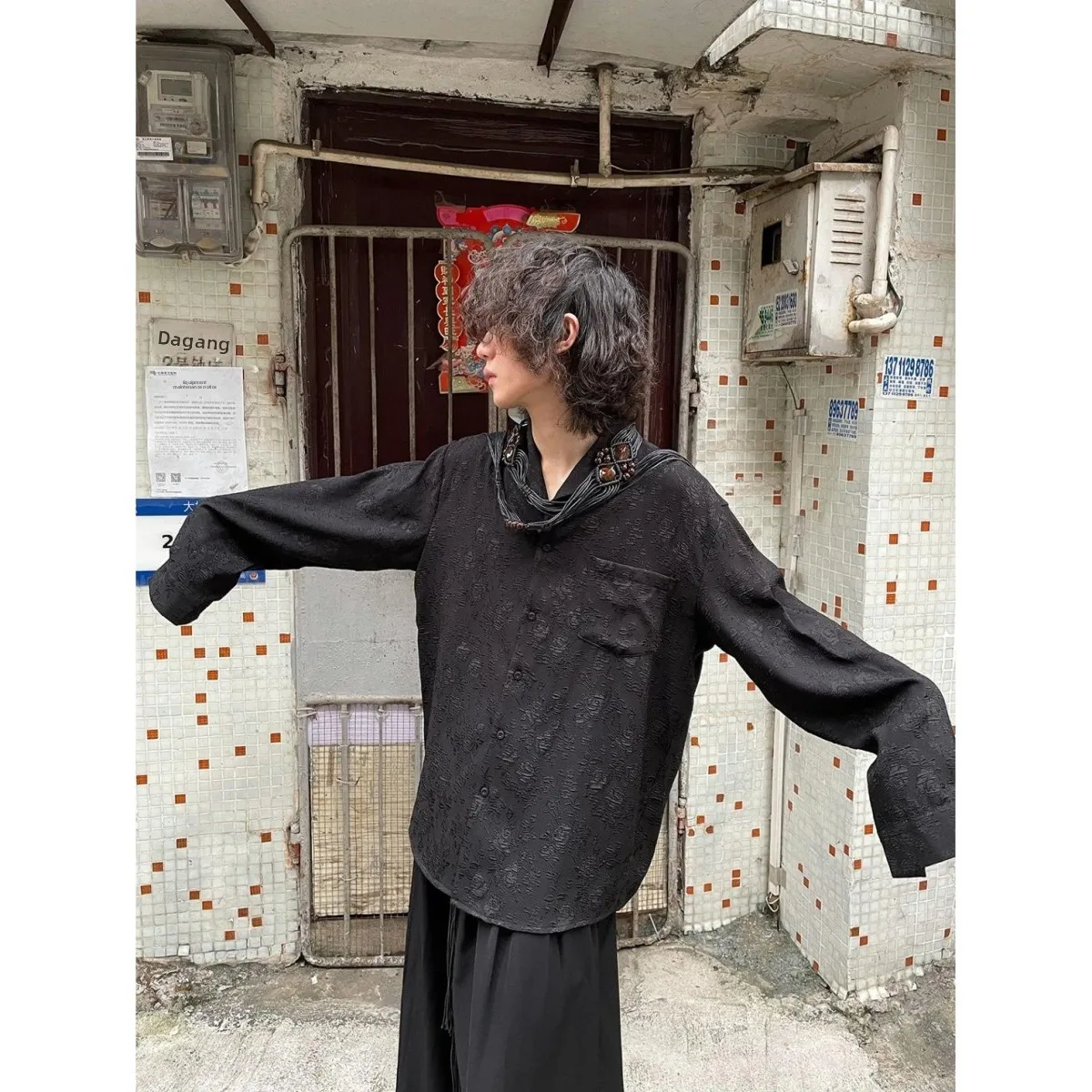 

New Chinese Style Embroidered Shirt Men's Retro Zen Design Collar Long Sleeve Loose Fit Polyester Fiber Spring Autumn Winter