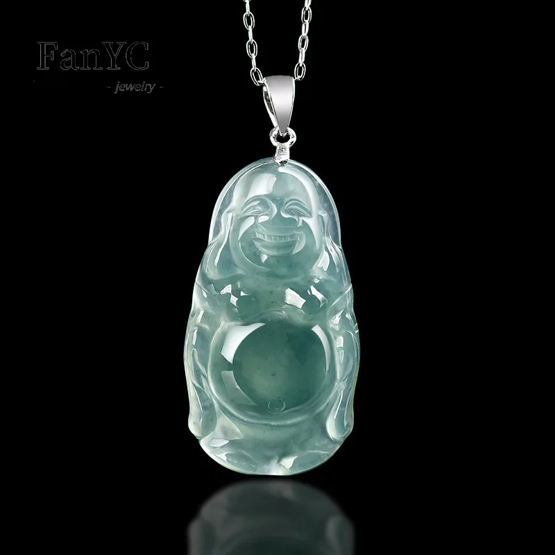 

Myanmar Jadeite Blue Water Standing Buddha Pendant S925 Silver Inlaid Fashion Luxury Ice Jade Necklace Men & Women Holiday Gift