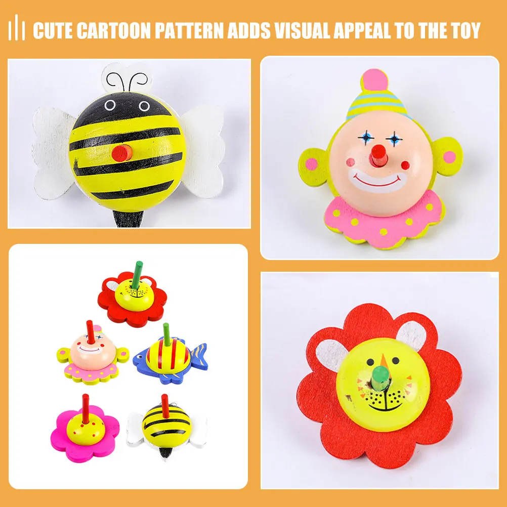 

5Pcs Cartoon Wooden Gyro Colorful Rotating Interactive Party Favor Creative Desktop Play Fun Educational Gyro Toy