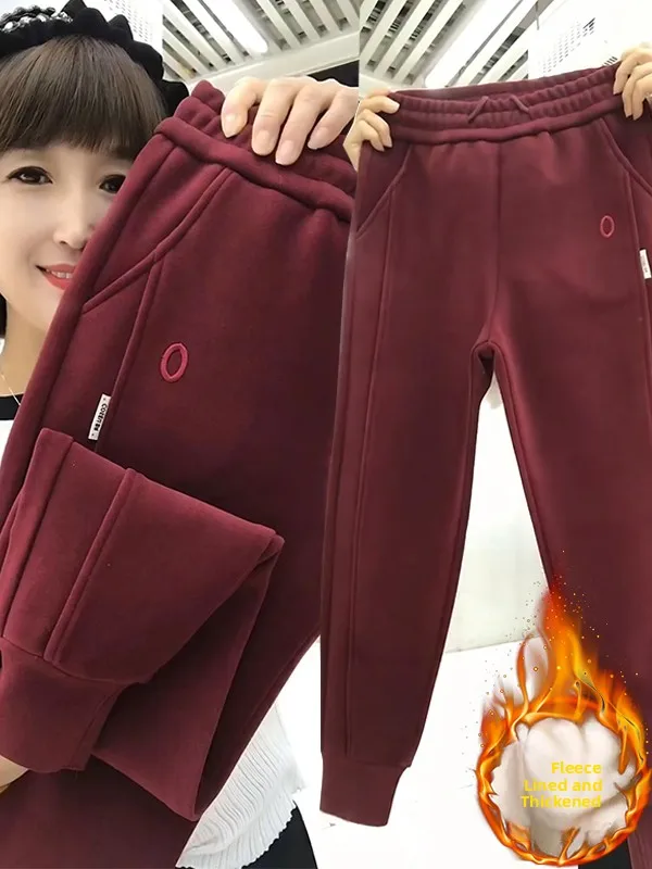 Thickened Fleece Pure Cotton Casual Sports Pants Women's Winter New Style Warm Loose Small Size Cuffed Harem Pants