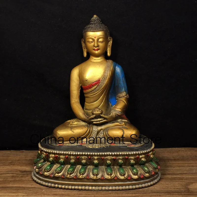 

Ancient Nepalese Tibetan Pure Copper Painted Decoration of Shakyamuni Buddha Statue