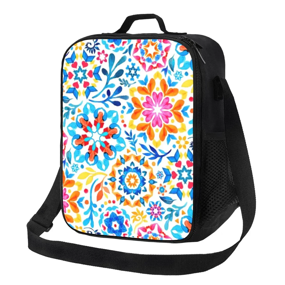 

Watercolor Kaleidoscope Floral Thermal Insulated Lunch BagMandala Flower Portable Lunch Container for Outdoor Camping Travel