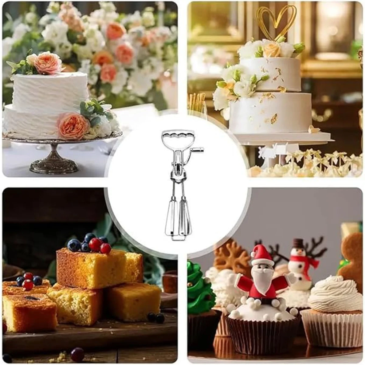 2PCS Egg Beater Hand Crank Stainless Steel Rotary Hand Whip WhiskHand Crank Egg Beater Mixer Manual Hand Mixer