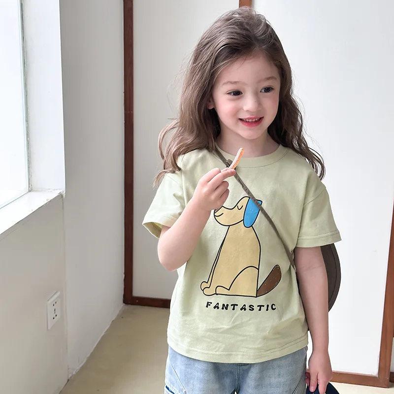 

Детская одежда, футболка в корейском стиле для девочек в западном стиле, удобная и дышащая двойная пряжа для детей.