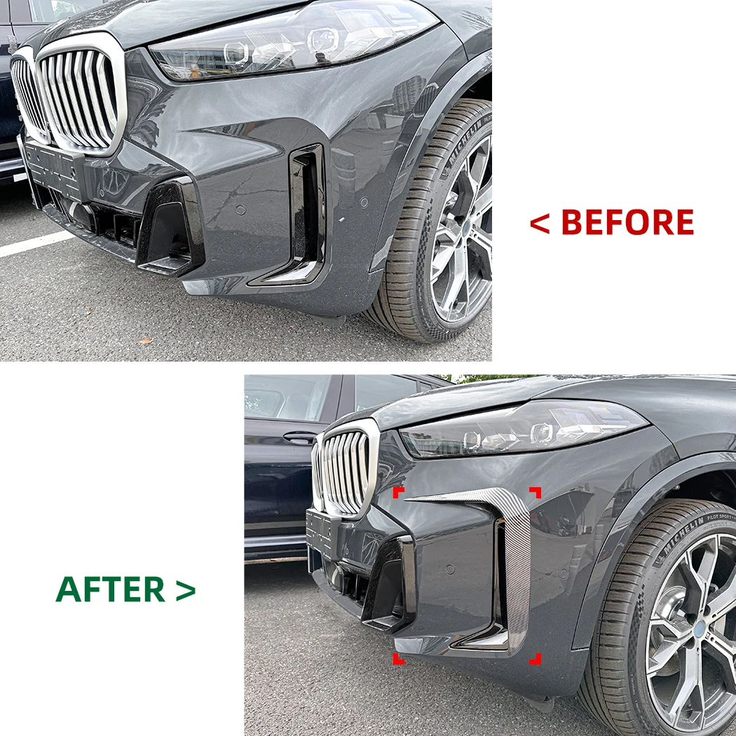 For BMW X5 G05 LCI M Sport 2023+ Pair Front Wind Knife Stickers Car Front Bumper Side Wind Blade Splitter Diffuser Modification