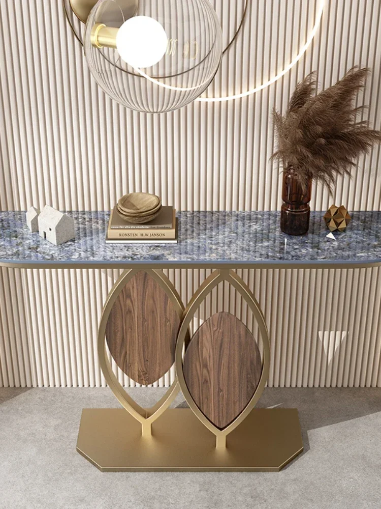 Italian Light Luxury Stone Plate Console Half round Cabinet Modern Minimalist Wall-Mounted Console Tables Side View Table