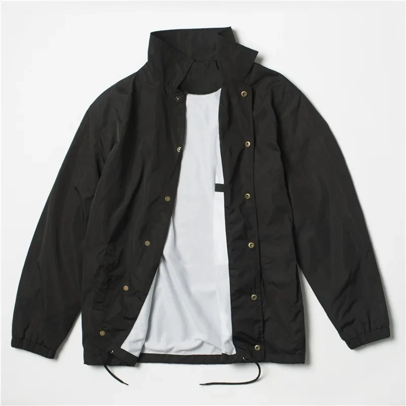 

Hip Hop Streetwear Plain Black Coach Jacket Vintage Waterproof Lightweight Windbreaker for Men
