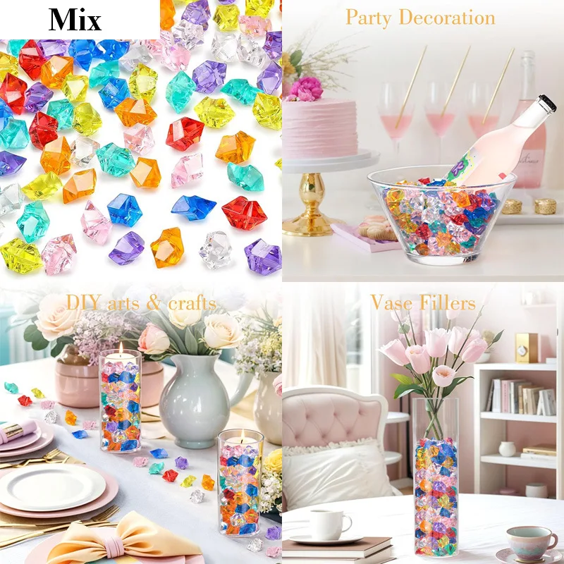 100 Stück 11x14mm Acryl-Eissteine Kristalle Strass-Steine Transparente Diamanten für Heimdekoration DIY-Basteleien Vase Party – Detail 11