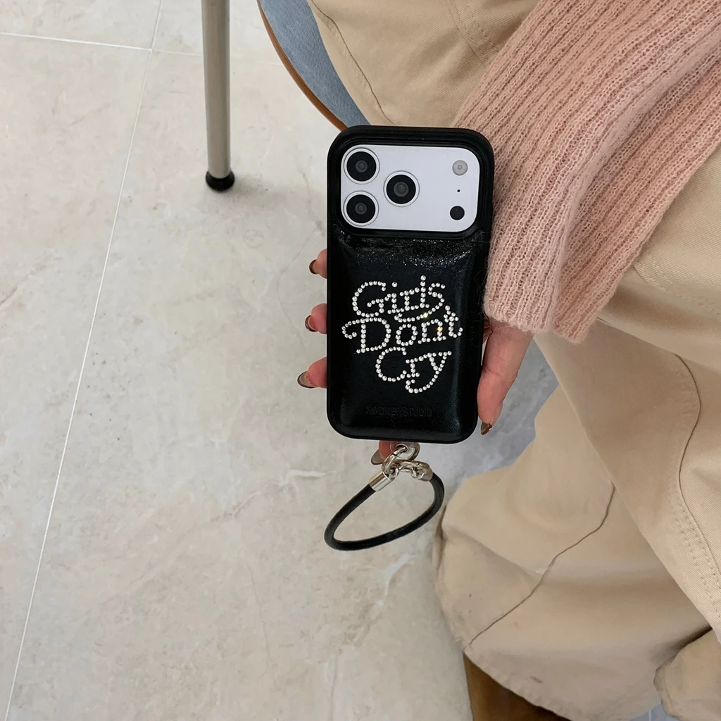 أنيق بريق حجر الراين الفتيات لا تبكي الجلود مع الحبل صدمة برهان غطاء الهاتف القضية آيفون 17 16 15 14 برو ماكس