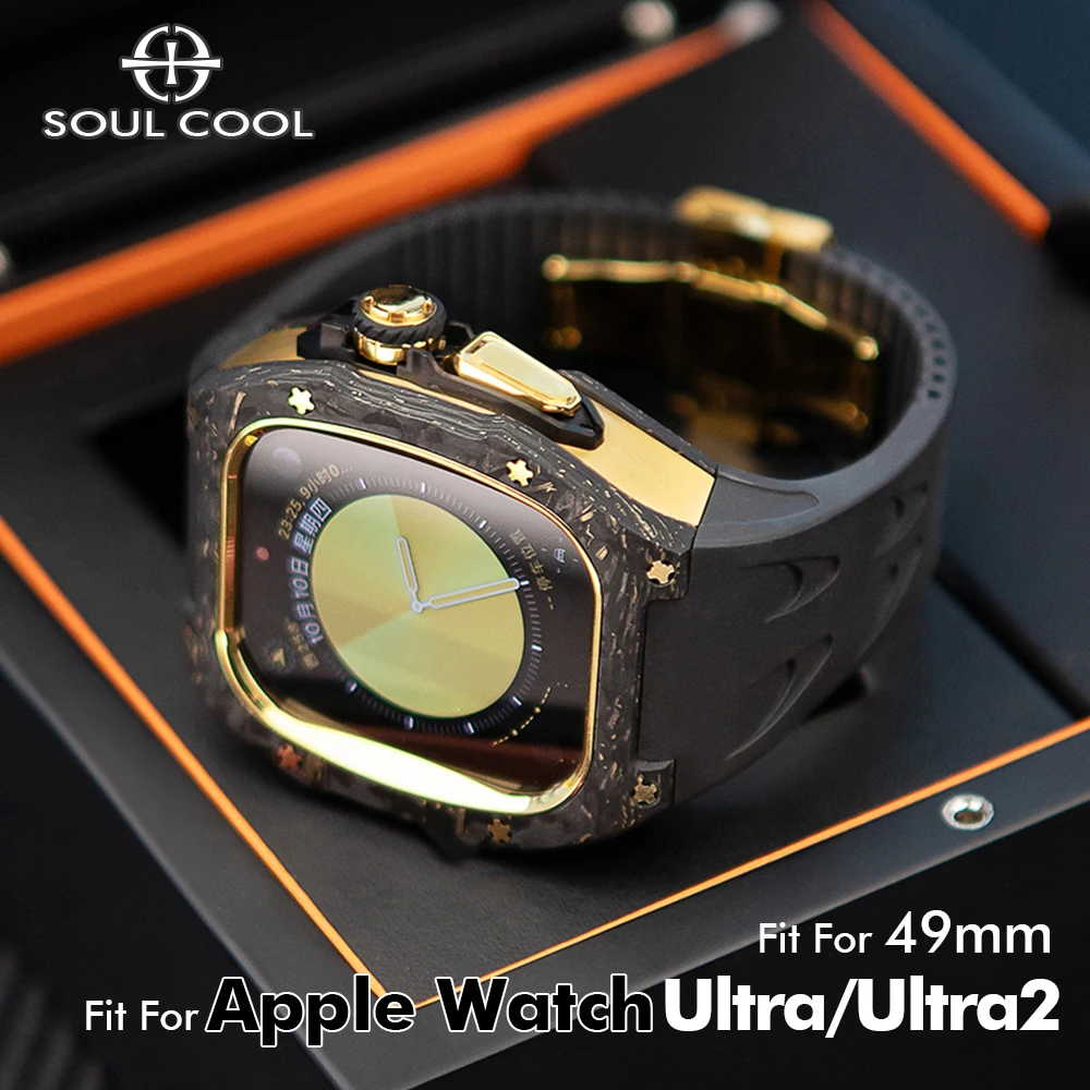 

Soul Cool 2025 NEW Luxury Carbon Fiber Modification Kit For Watch Case Ultra 3/2 49mm, Mod Kit Fluororubber Strap smart watch